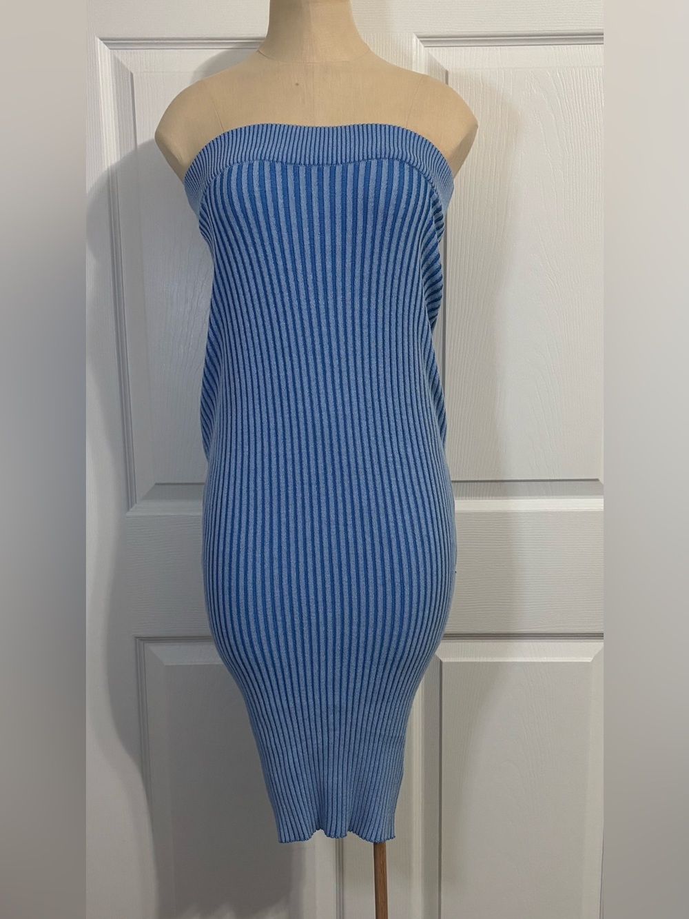Missguided Sz 12 Strapless Ribbed Bodycon Dress Blue